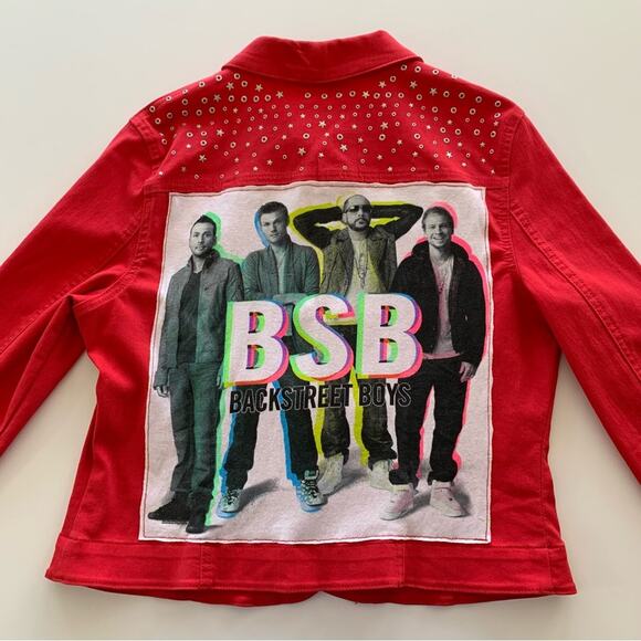 Via Penny Lane Reworked | Backstreet Boys Y2K Graphic Red Star Studded Jacket 8P - Picture 8 of 8